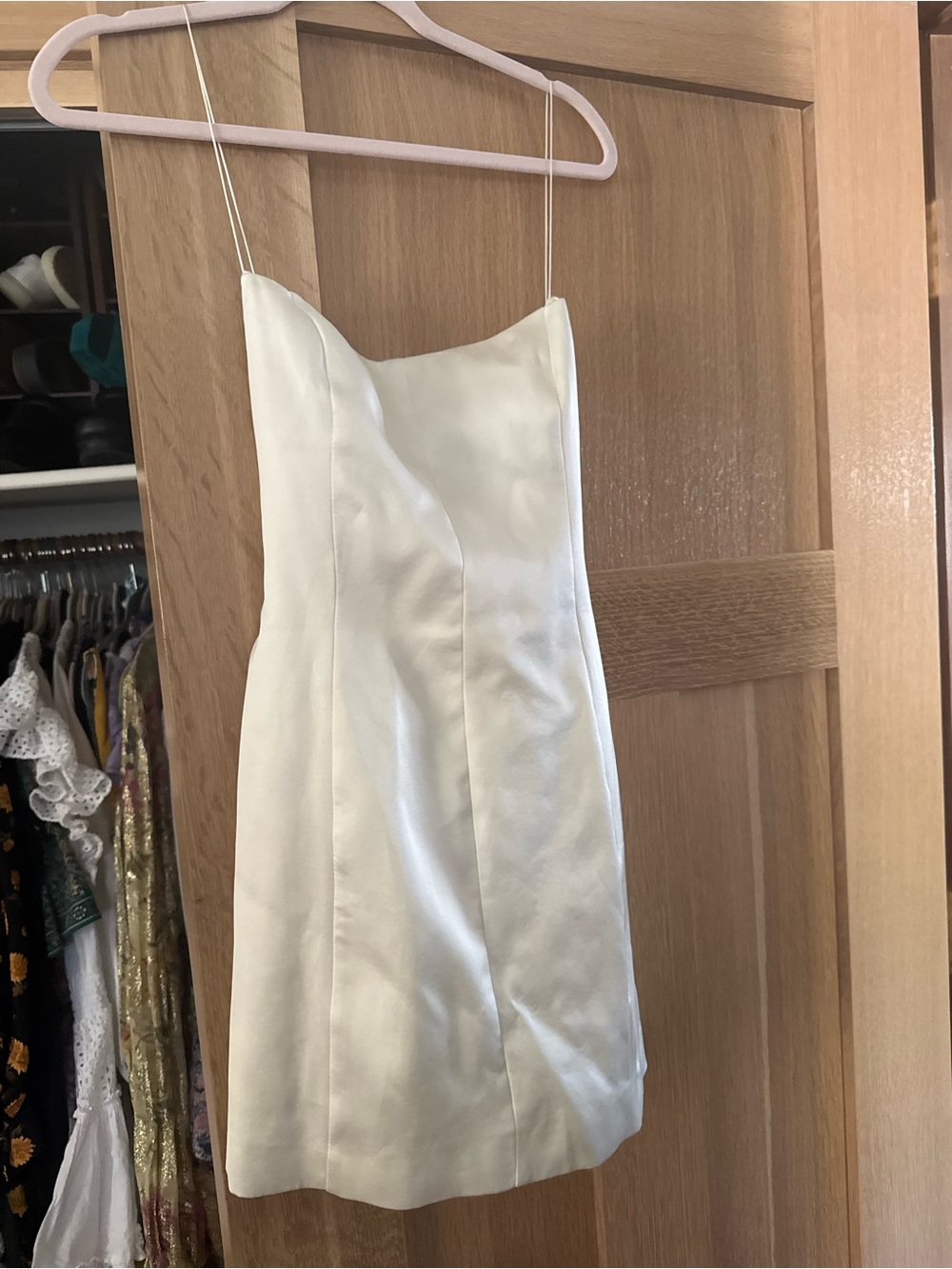 Zara Cream Satin Backless Slip Dress with Spaghetti Straps